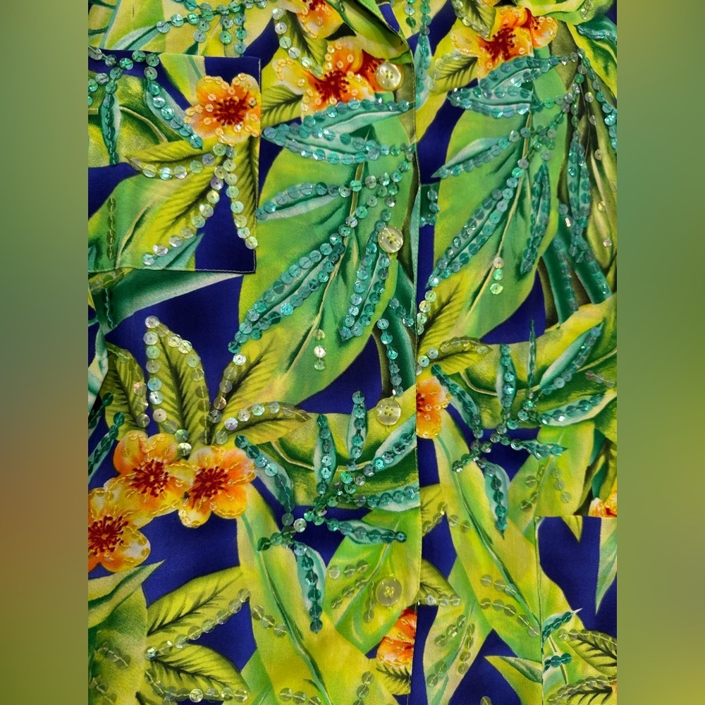 Vintage Diane Gilman Silk Tropical Sequin Blouse Beach Resort Cruise Vacation - Picture 6 of 8